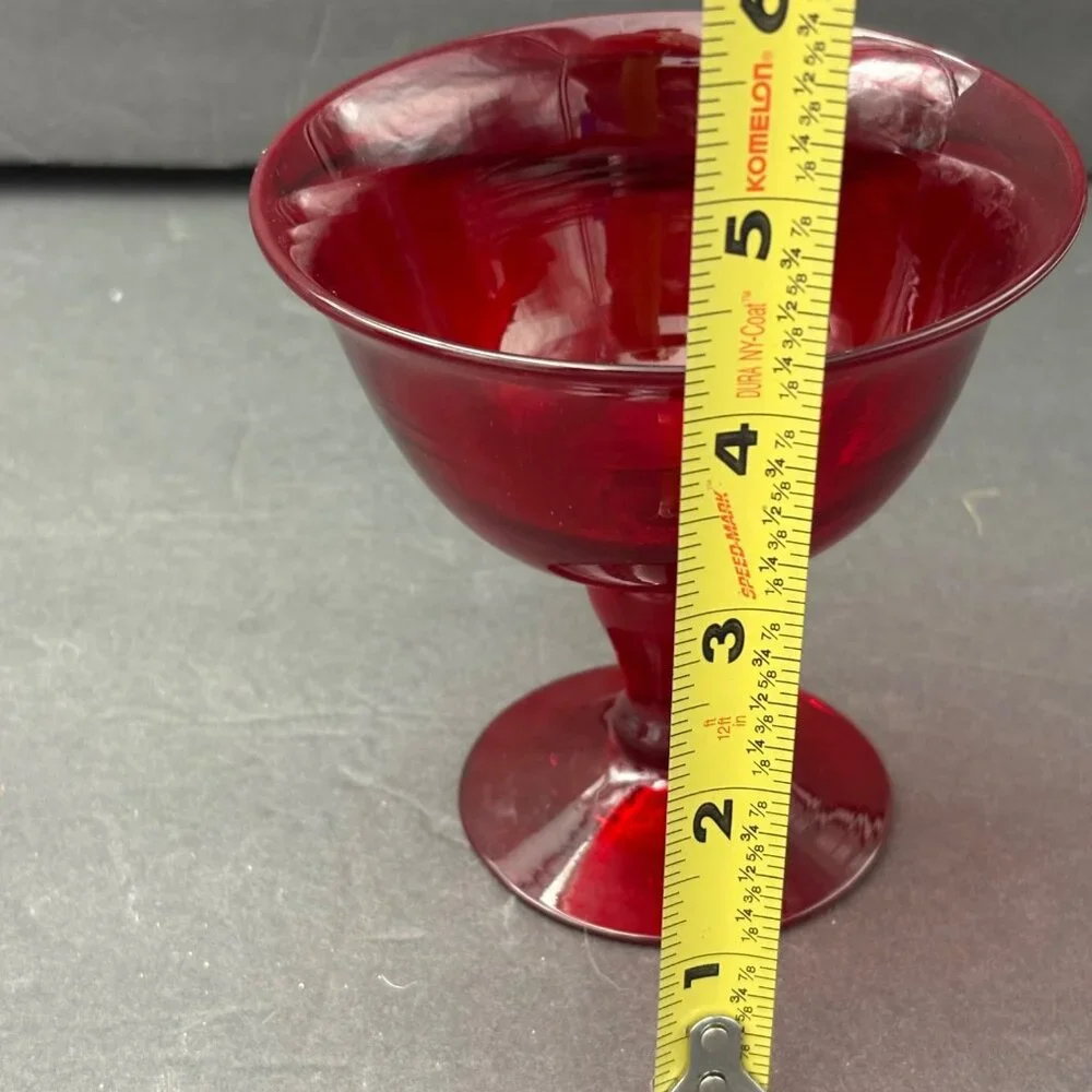 Vintage Ruby Red Hand Blown Glass Dessert Coupe Sherbet Set of 2 Art Deco Pontil